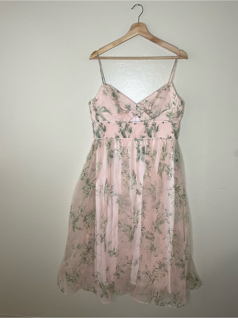 Monique Lhuillier Blush Pink Spaghetti-Strap leaves midi Dress